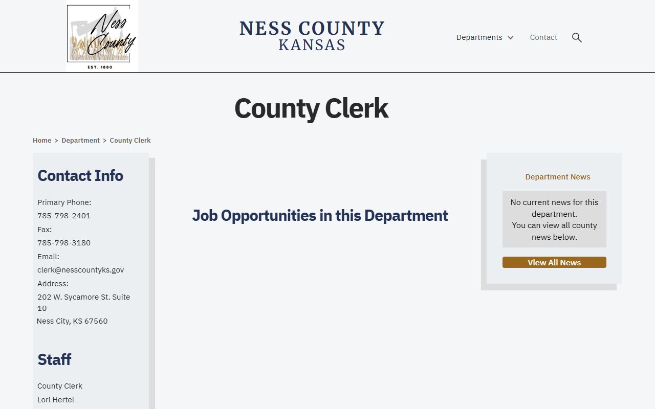 Ness County Clerk of the District Court records county clerk page distinction