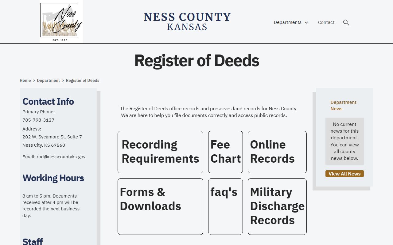 Ness County Clerk of the District Court records Register of Deeds distinction