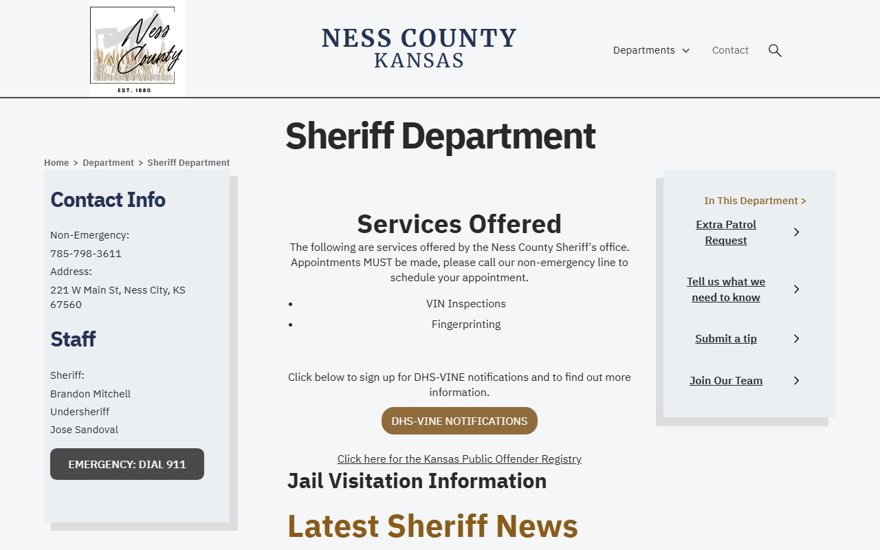 Ness County arrest records sheriff department page