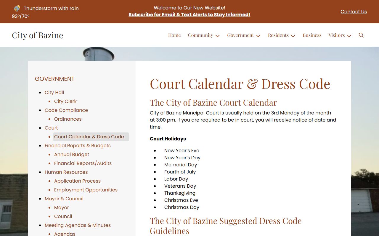 Ness County court dockets Bazine court calendar and dress code