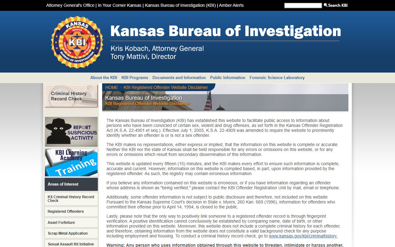 Ness County criminal court records KBI registered offender search