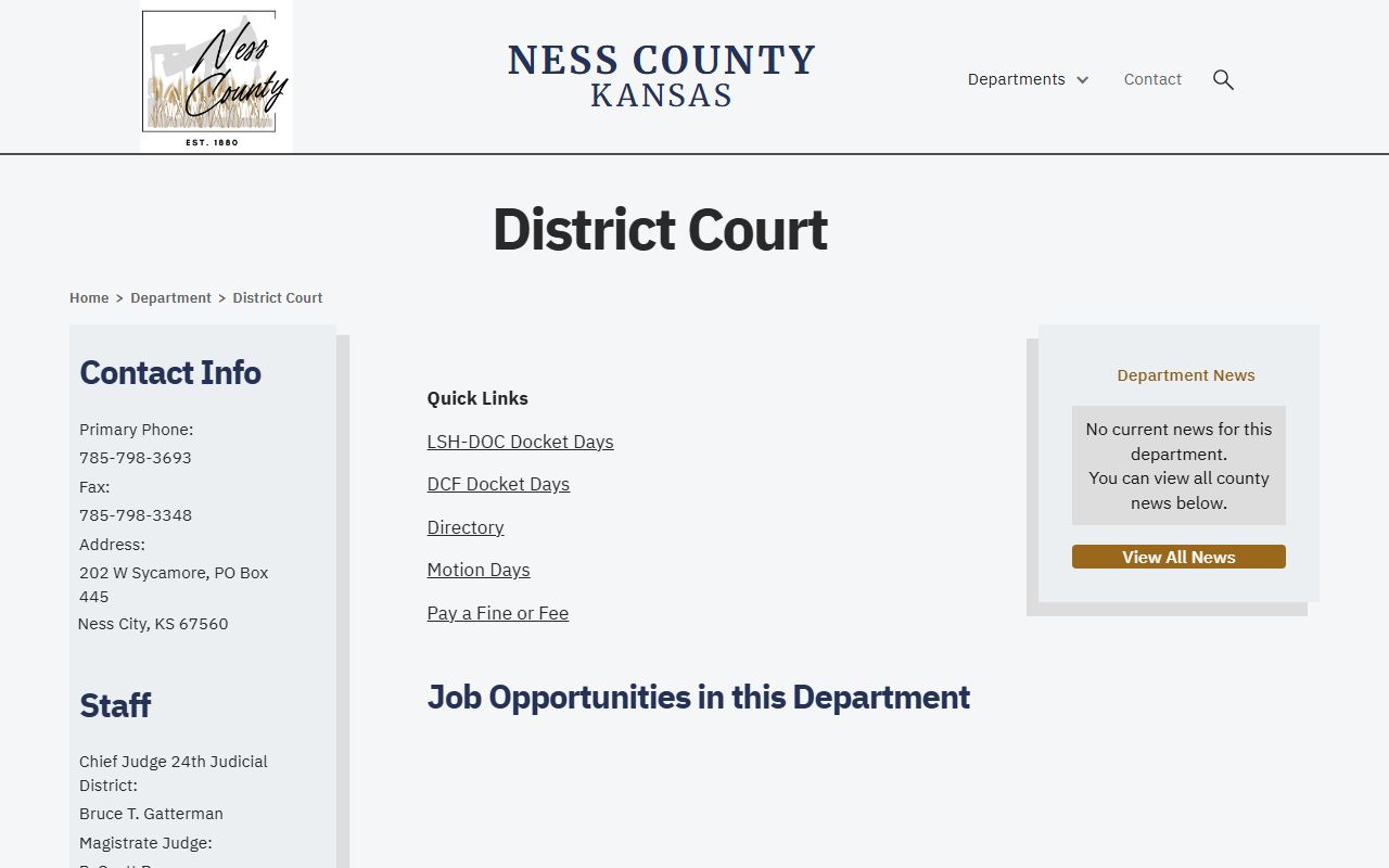 Ness County District Court records official court service page