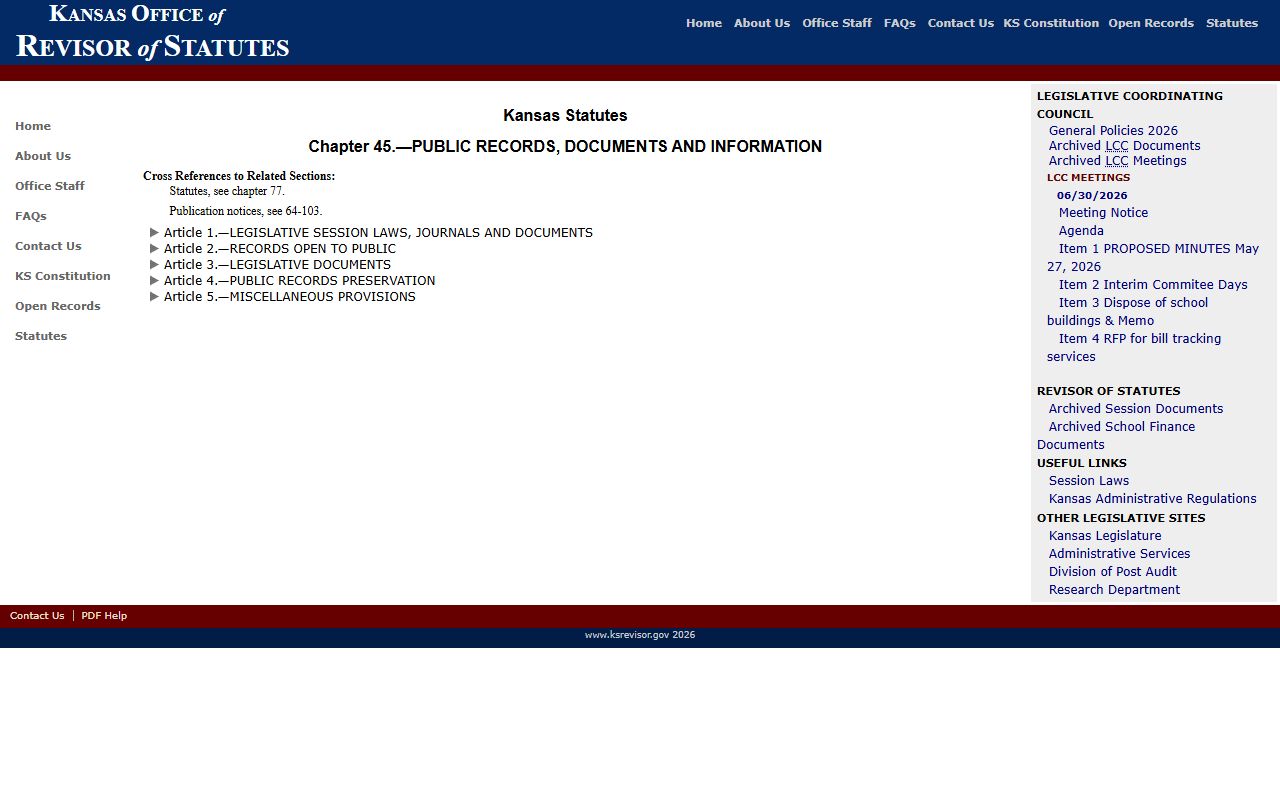 Ness County court records Kansas Open Records Act chapter