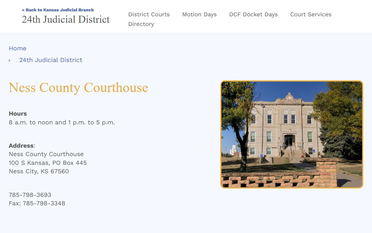 Ness County court records Kansas Judicial Branch courthouse listing