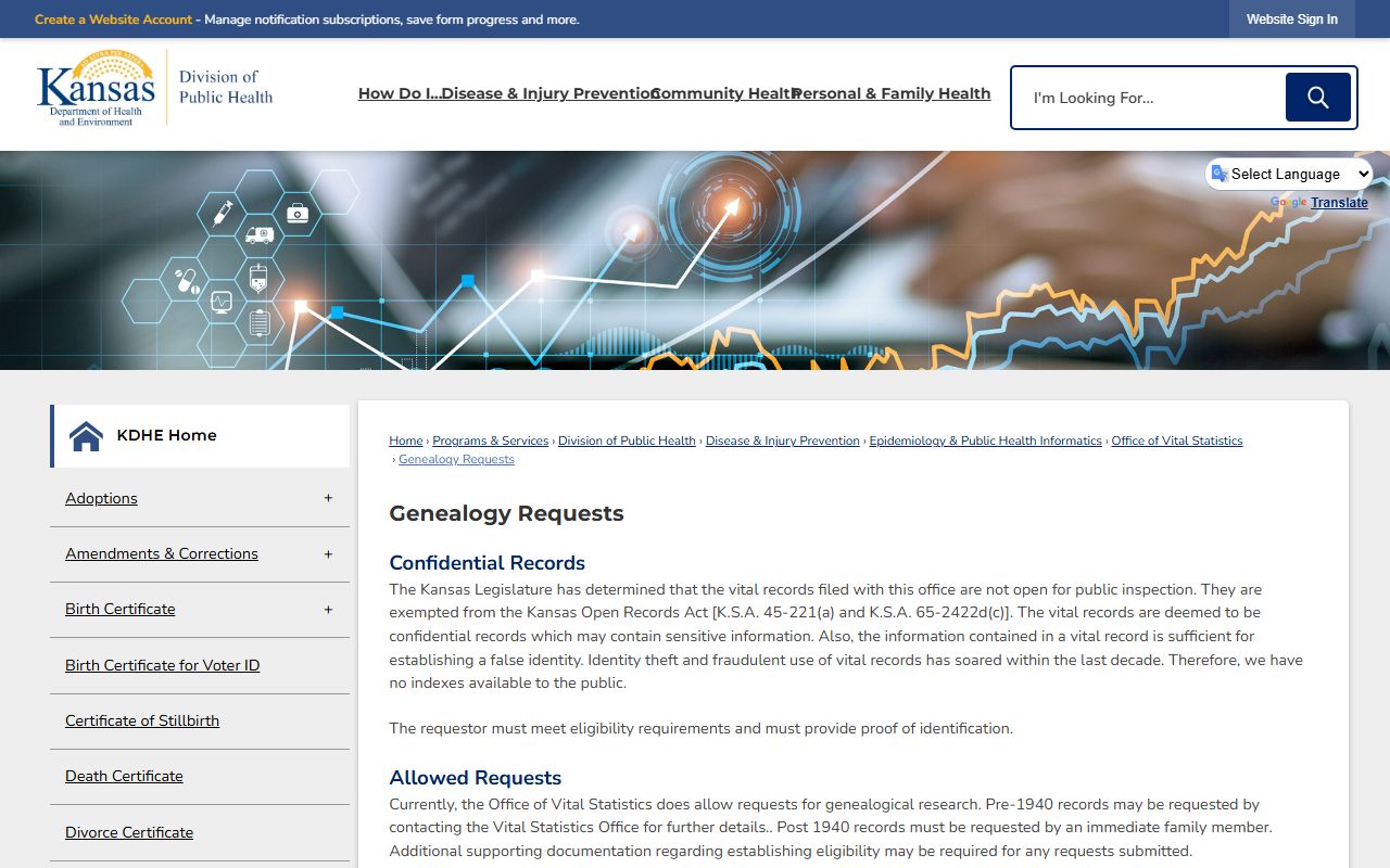 Ness County divorce records KDHE divorce certificate request page