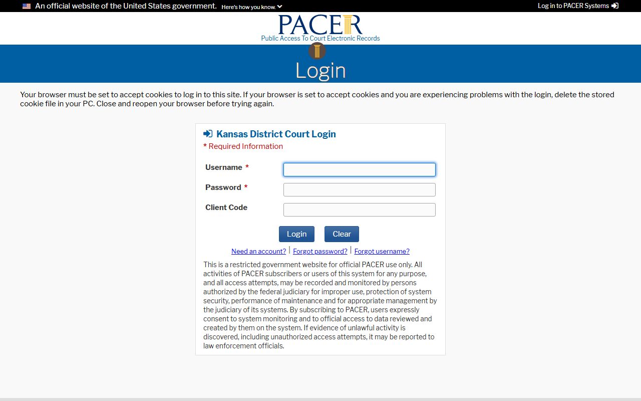 Ness County traffic court records District of Kansas CM ECF login