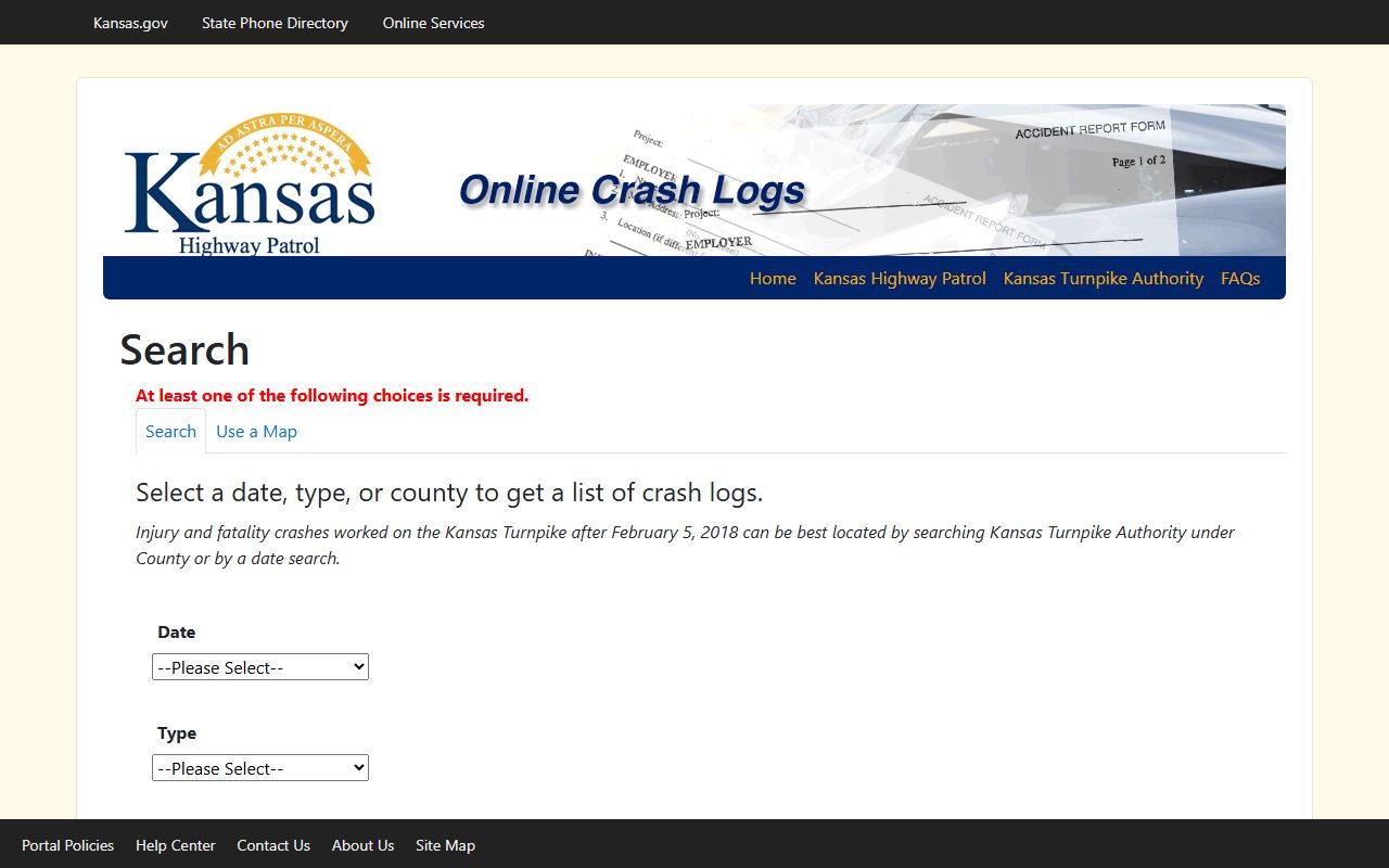Ness County traffic court records Kansas Highway Patrol crash log search