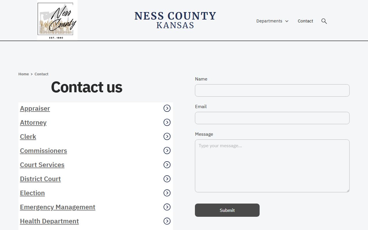 Ness County warrant records county contact directory
